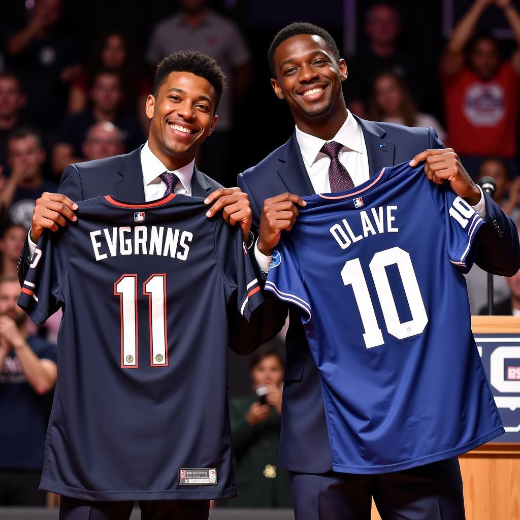 Evans and Olave on stage at the NFL Draft