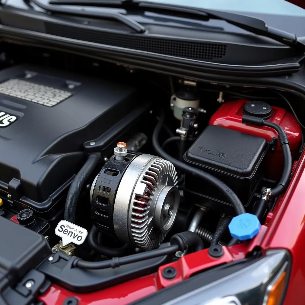 Evo X Engine Bay with Alternator Highlighted