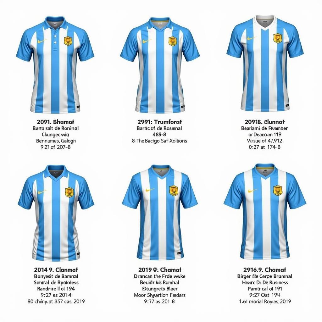 A timeline showcasing the evolution of the Argentina national football team jersey throughout the years