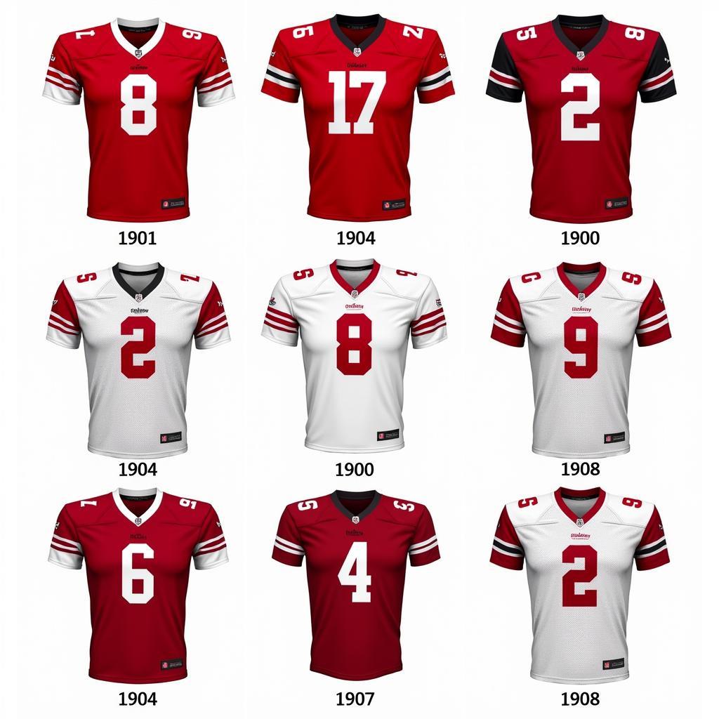 A collage showcasing the different designs of the Ohio State away jersey over the years.