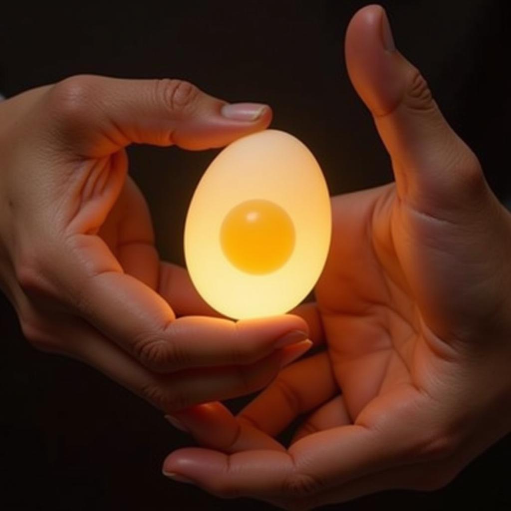 A breeder carefully examines game chicken eggs, assessing their suitability for hatching.