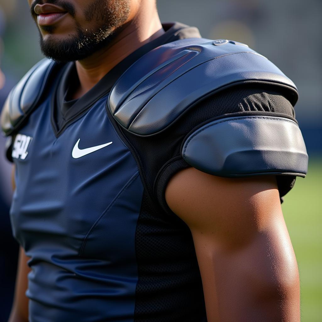 Football player wearing extra shoulder pads