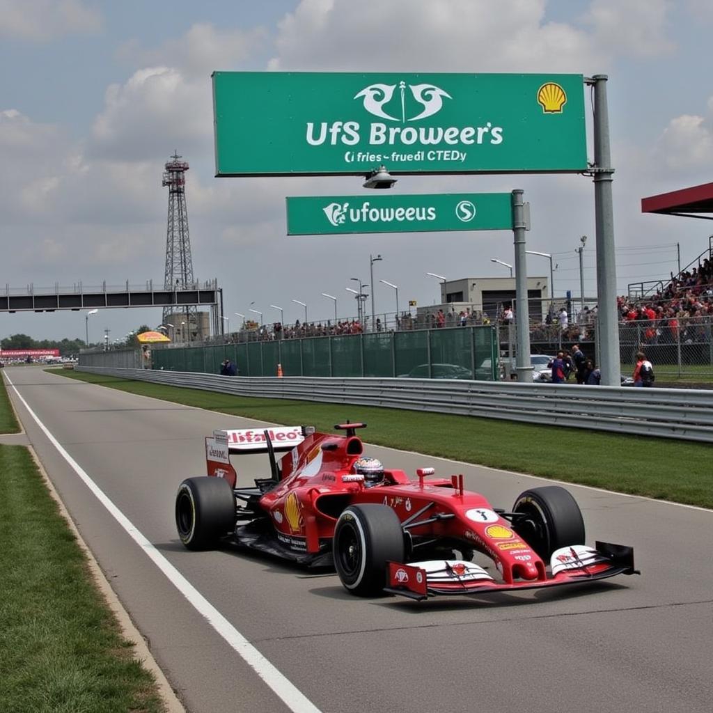 F1 car navigating a chicane at Circuit Gilles Villeneuve, demonstrating the importance of setup for stability and traction.