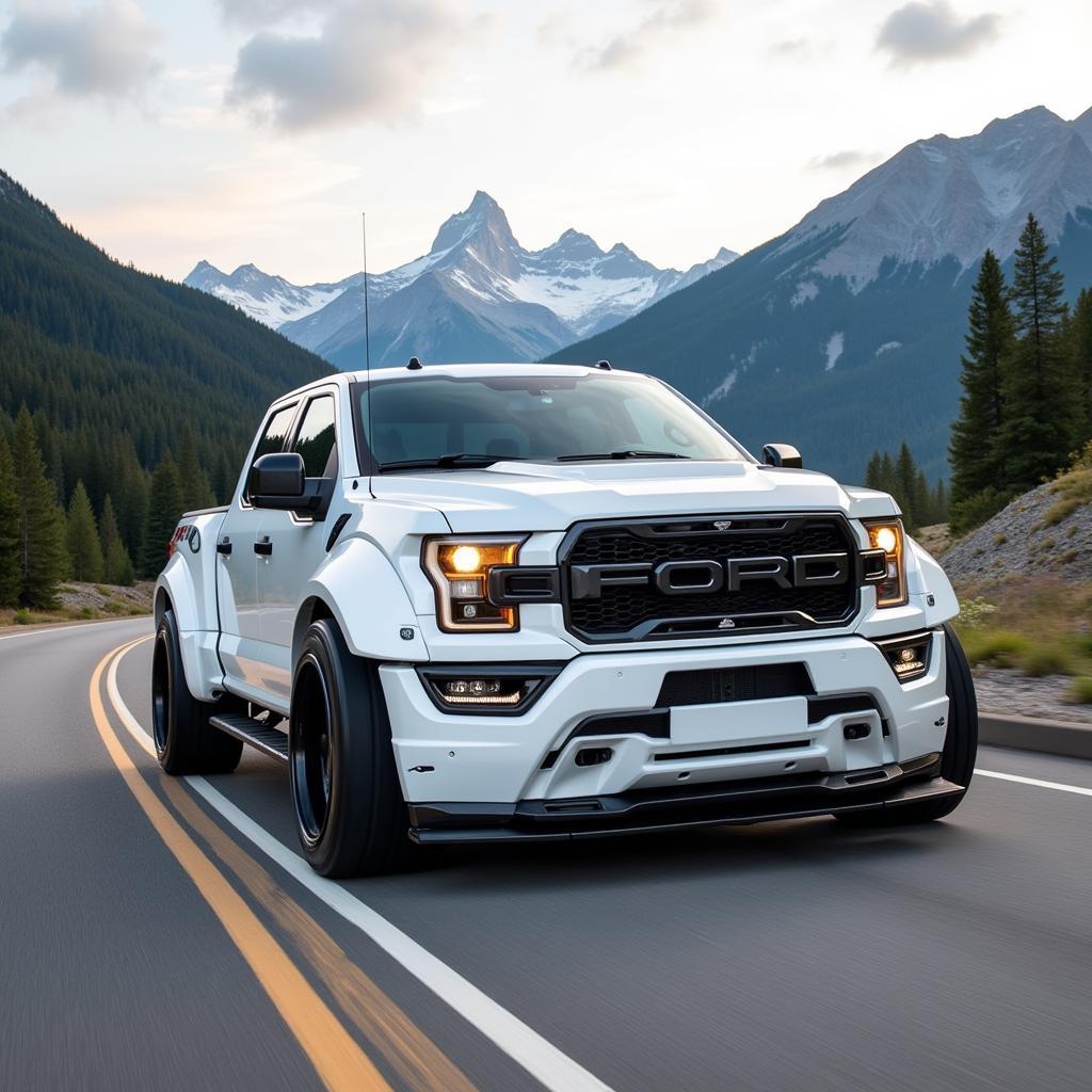 White Ford F-150 Pandem Driving on Road