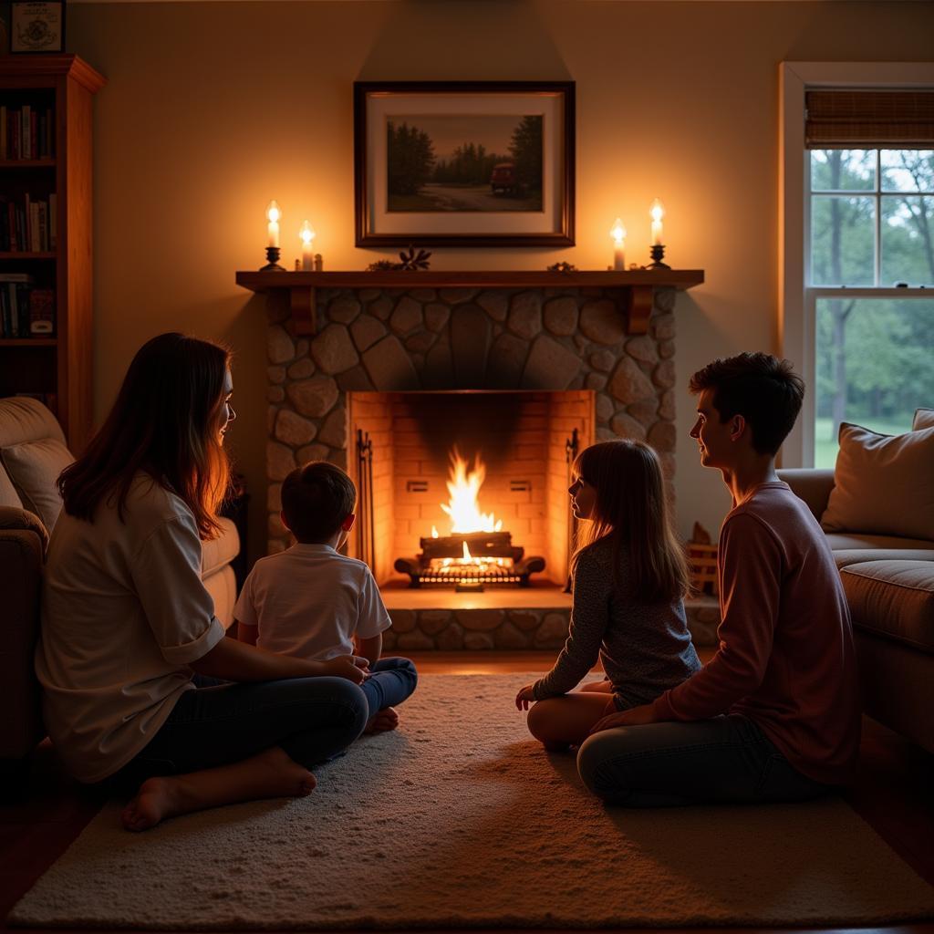 Family enjoying a safe and cozy fireplace in their living room