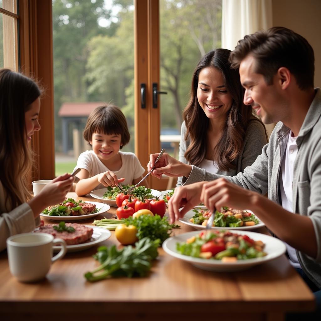 Family gathered around a table enjoying a delicious meal