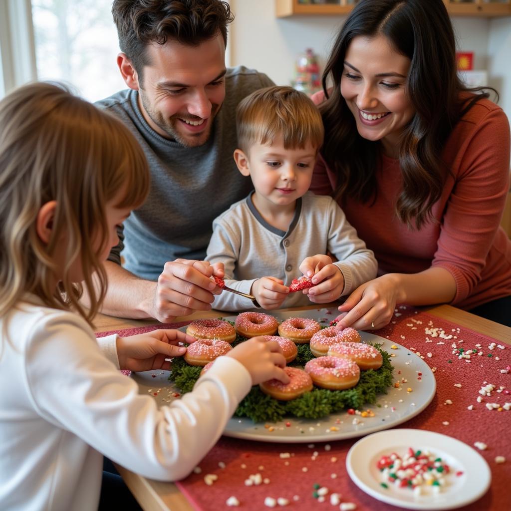 Family Making a Donut Christmas Wreath