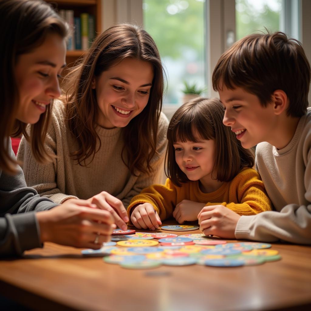 Family Playing a Moods Board Game