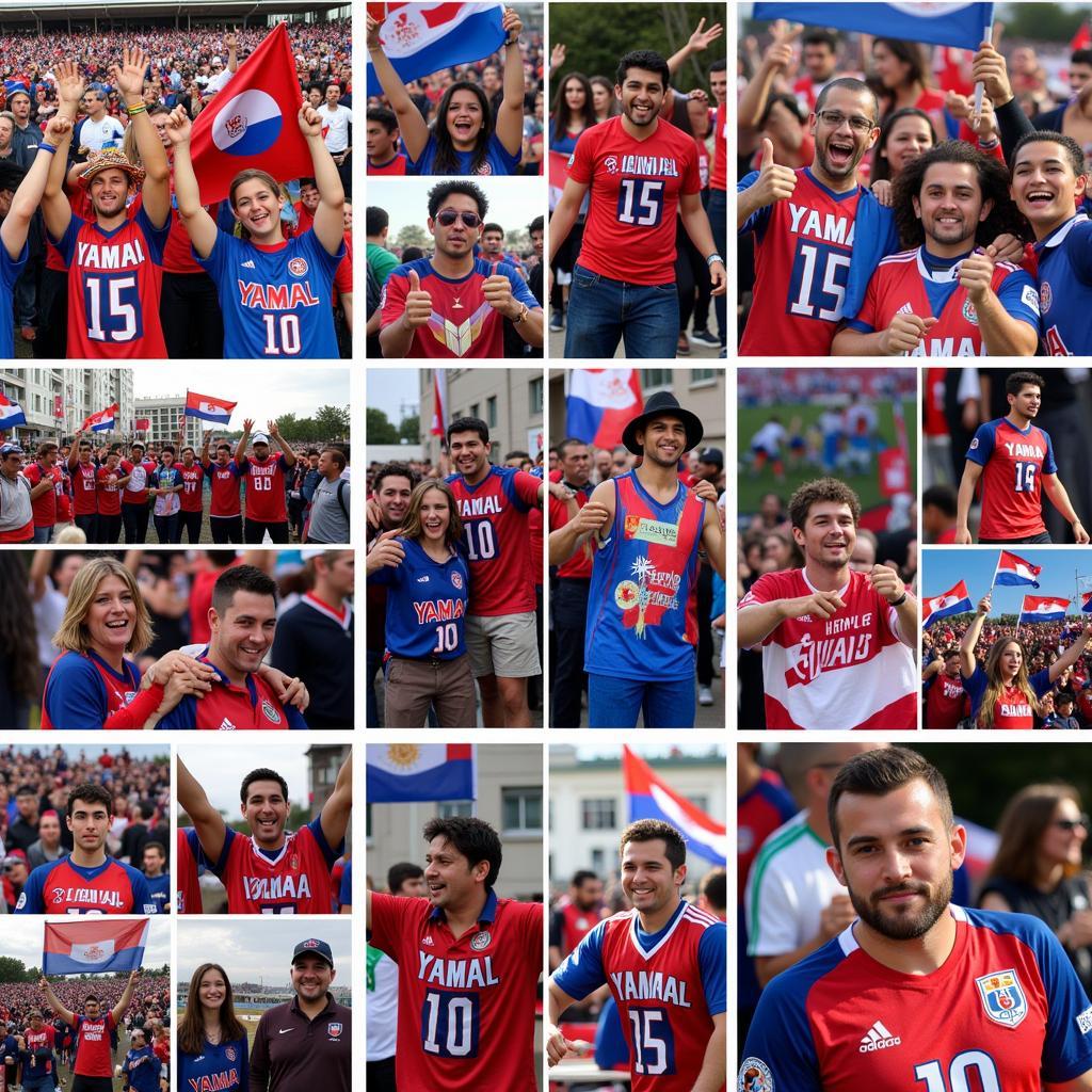 Fans celebrating Yamal with banners and flags