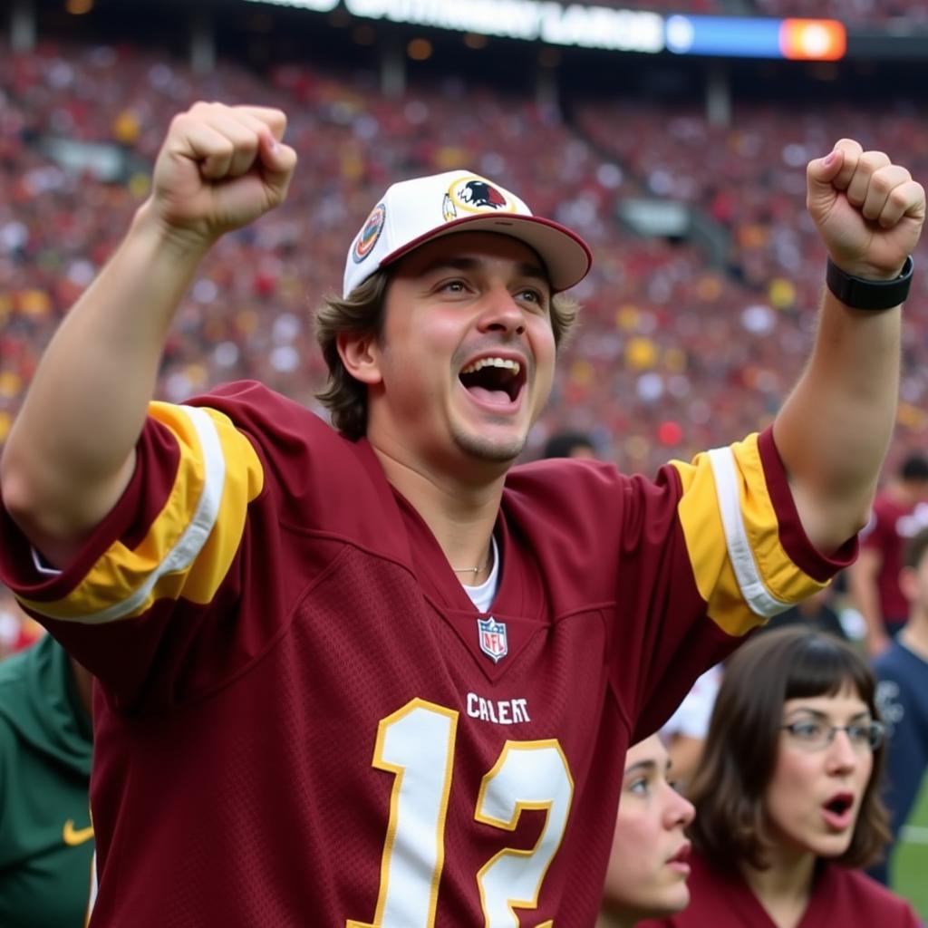 Fan Proudly Wearing a Washington Redskins Throwback Jersey