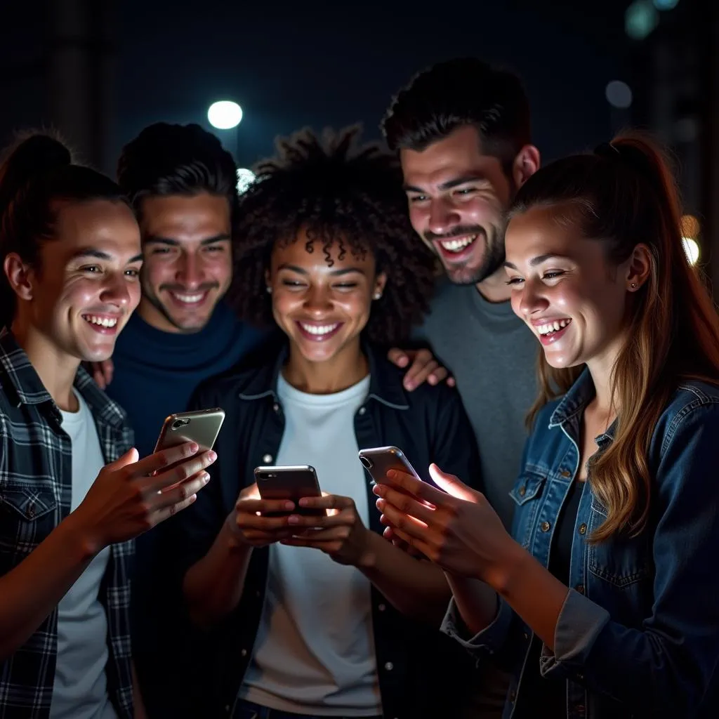 Football Fans Celebrating a Goal While Using a Mobile App