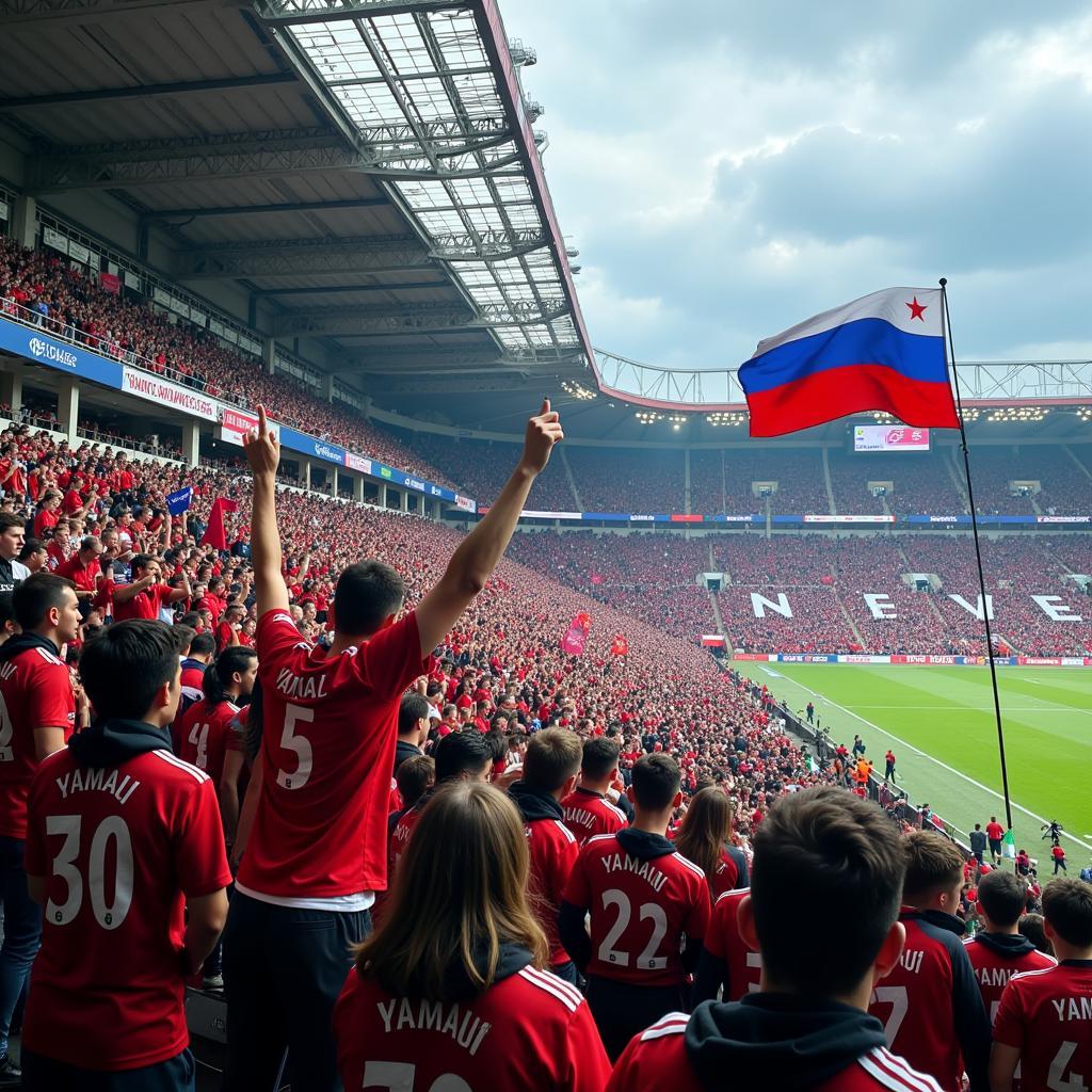 Fans cheering for Yamal in the stadium