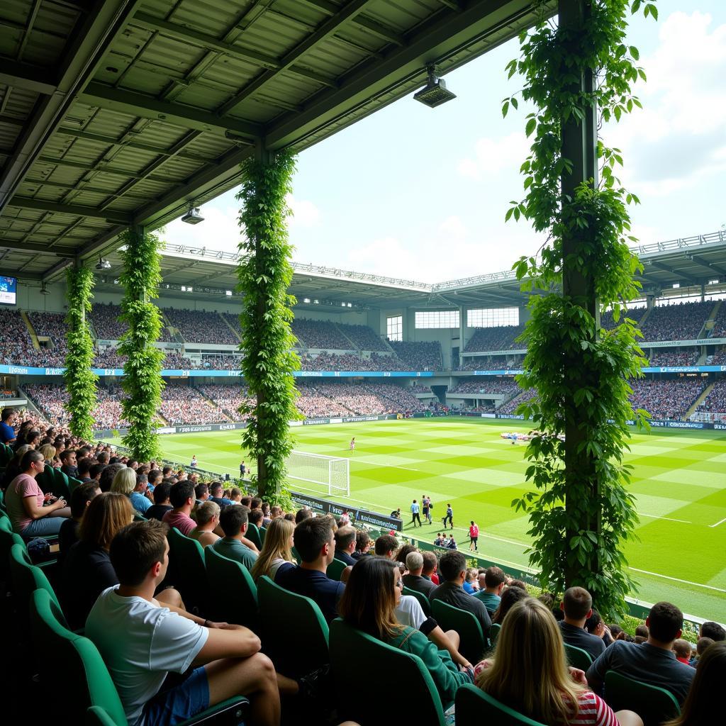 Fans Relaxing in a Football Stadium with Eco Columns