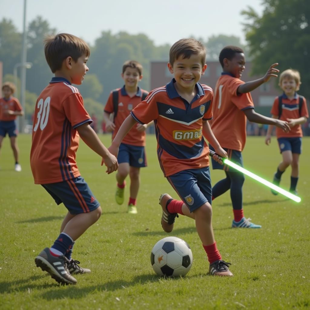 Young fans emulating Yamal's lightsaber grip