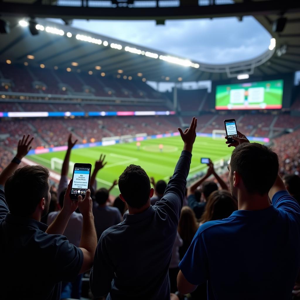 Fans participating in a trivia game displayed on the in-stadium screen