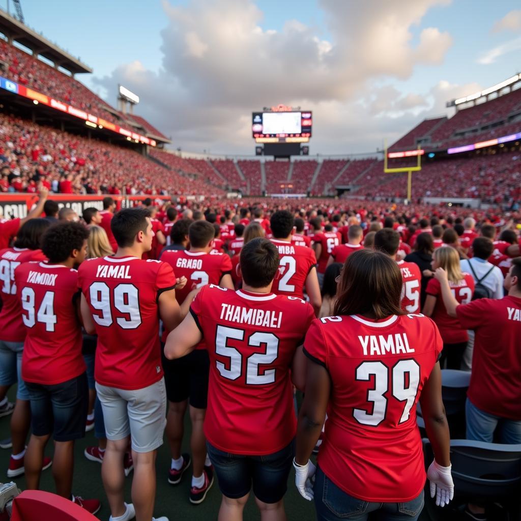 Fans Wearing Custom UGA Football Jerseys at a Game