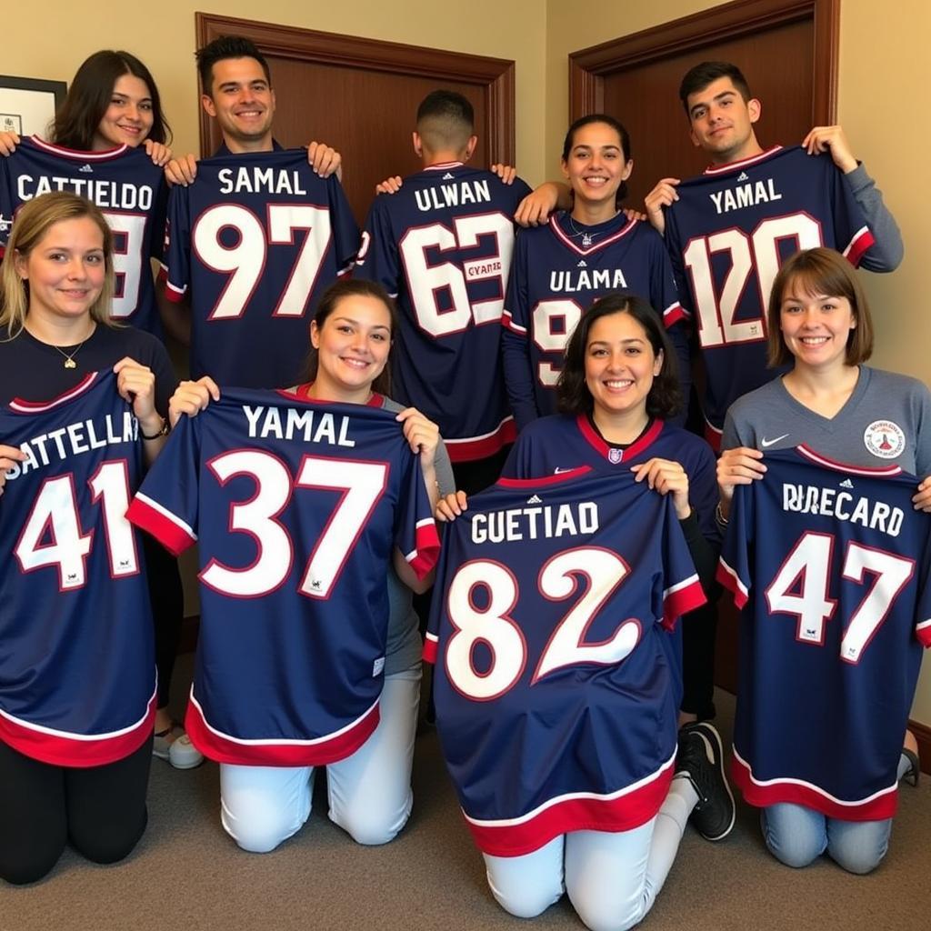 Fans showing off their customized Yamal jerseys