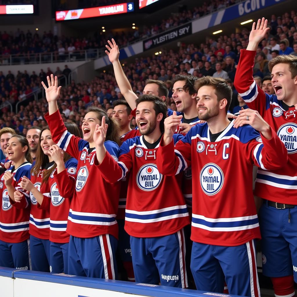 Fans cheering in custom Yamal jerseys