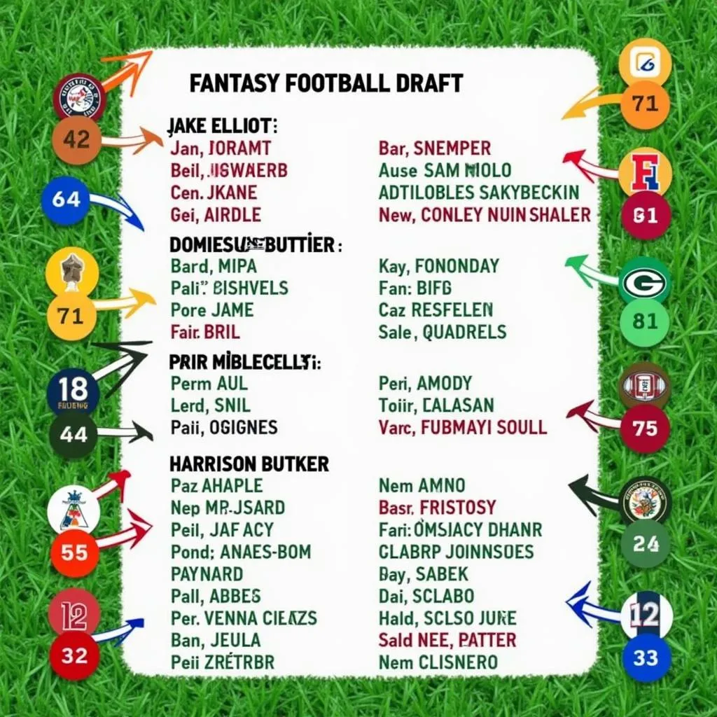 Fantasy Football Draft Board with Players Listed