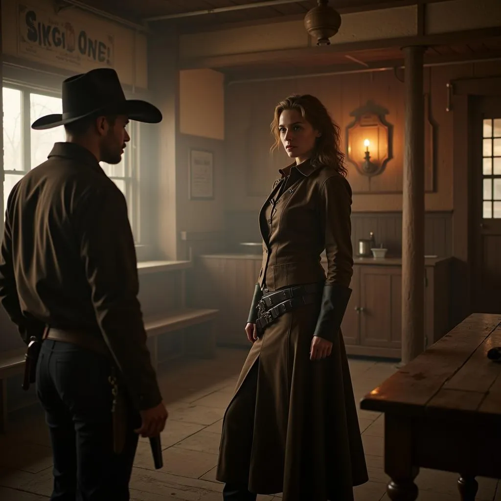  A Female Gunslinger in a Saloon