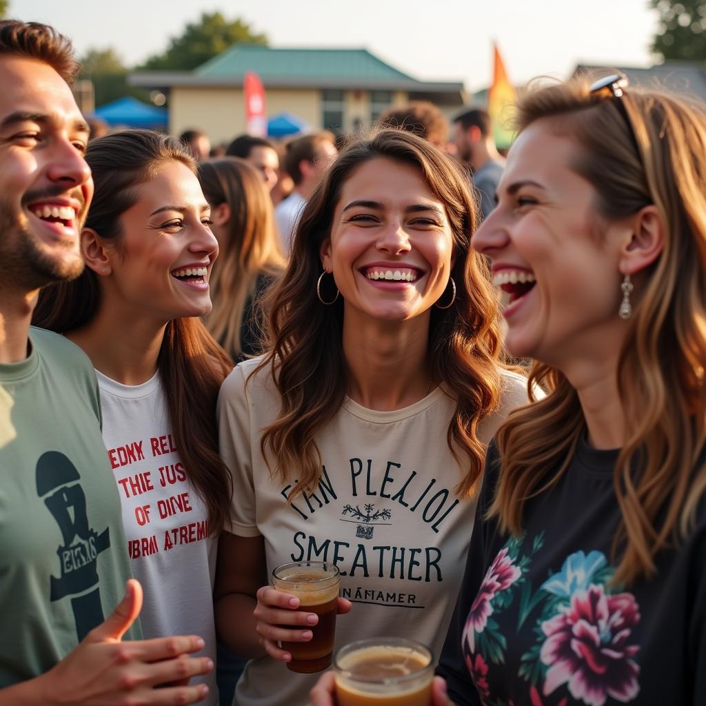 Group of Friends Wearing Graphic T-shirts at a Festival