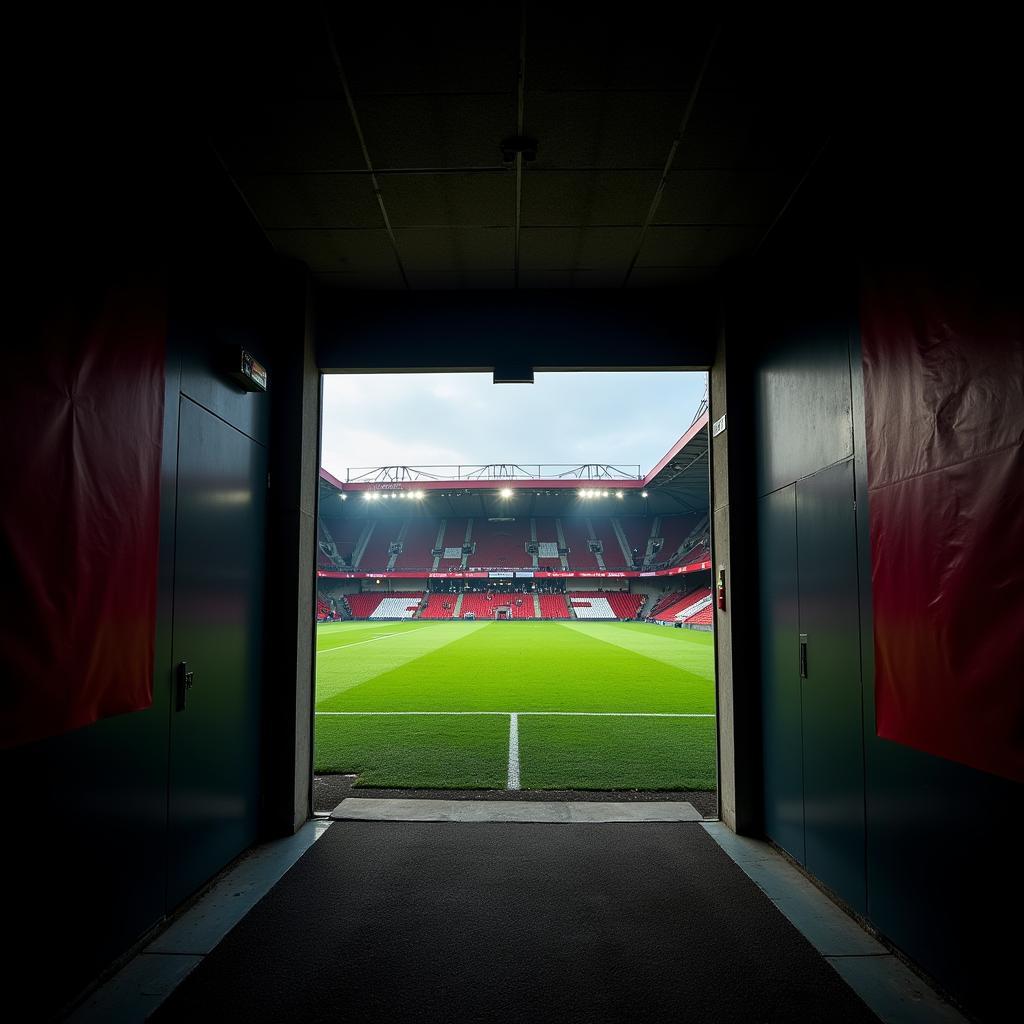 Walking through the player tunnel at Feyenoord stadium