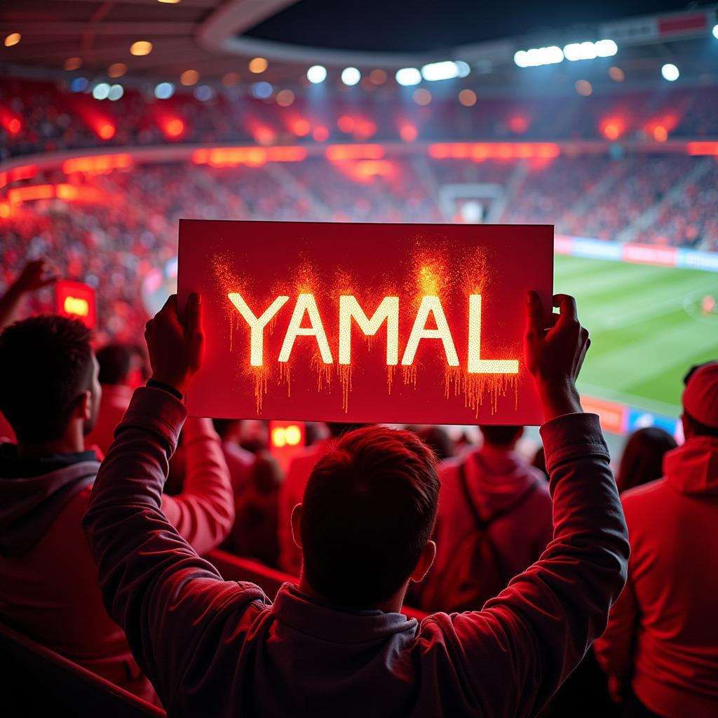 Yamal Fan Holding Fiery Sign