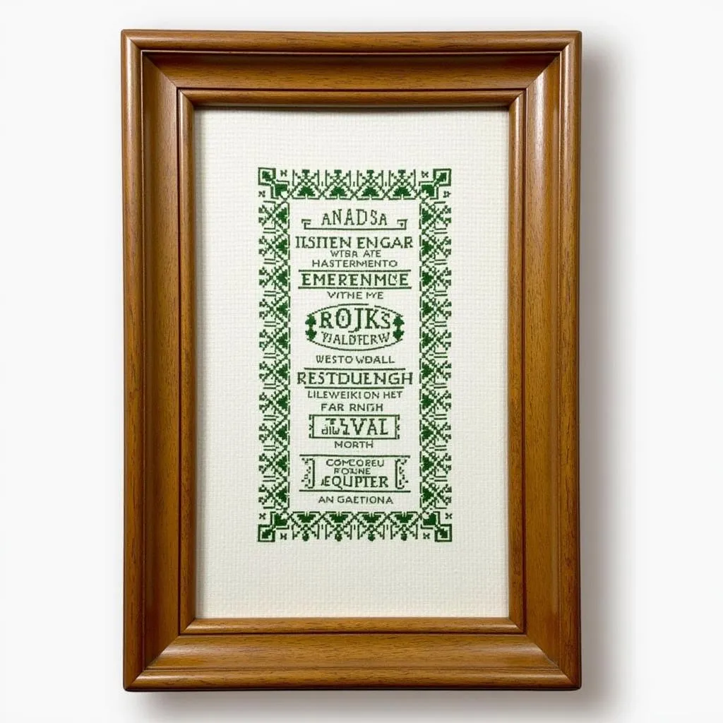 Framed Finished Irish Cross Stitch Pattern