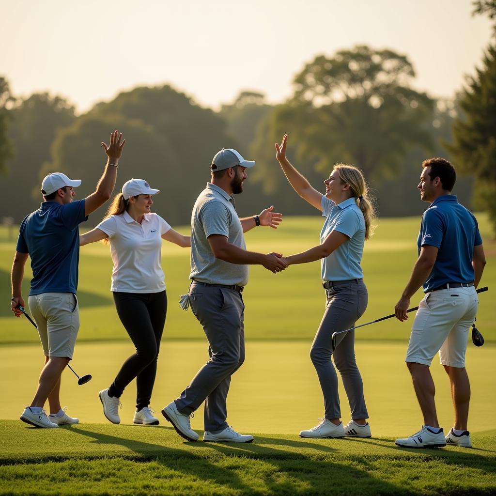 Five Golfers Celebrating a Successful Shot