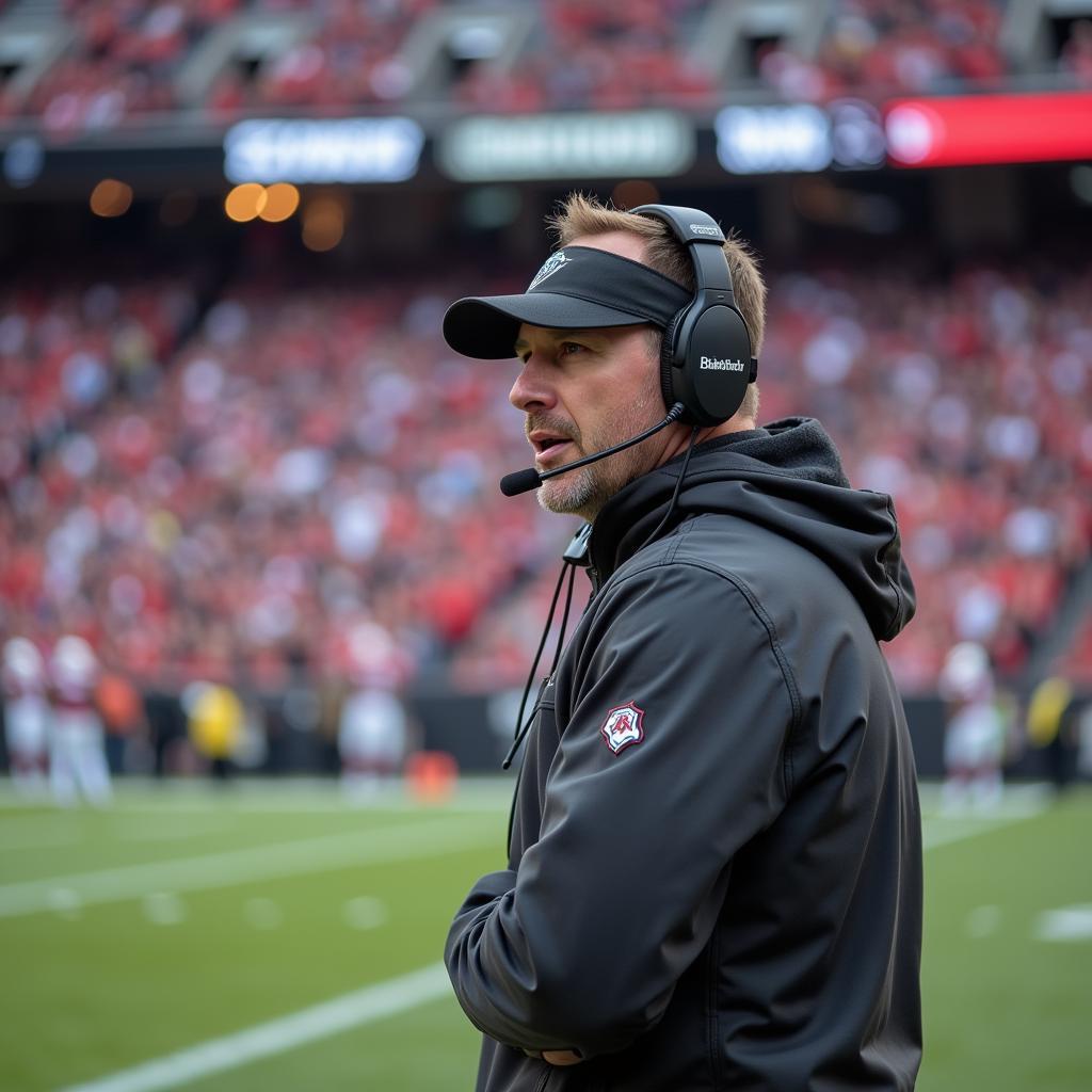 Football coach using headset on the sideline