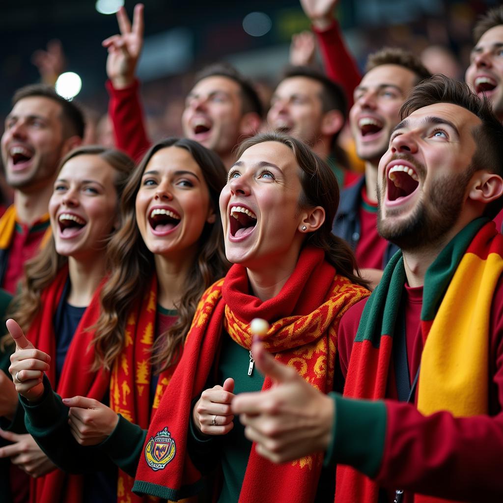 Football fans celebrating a victory