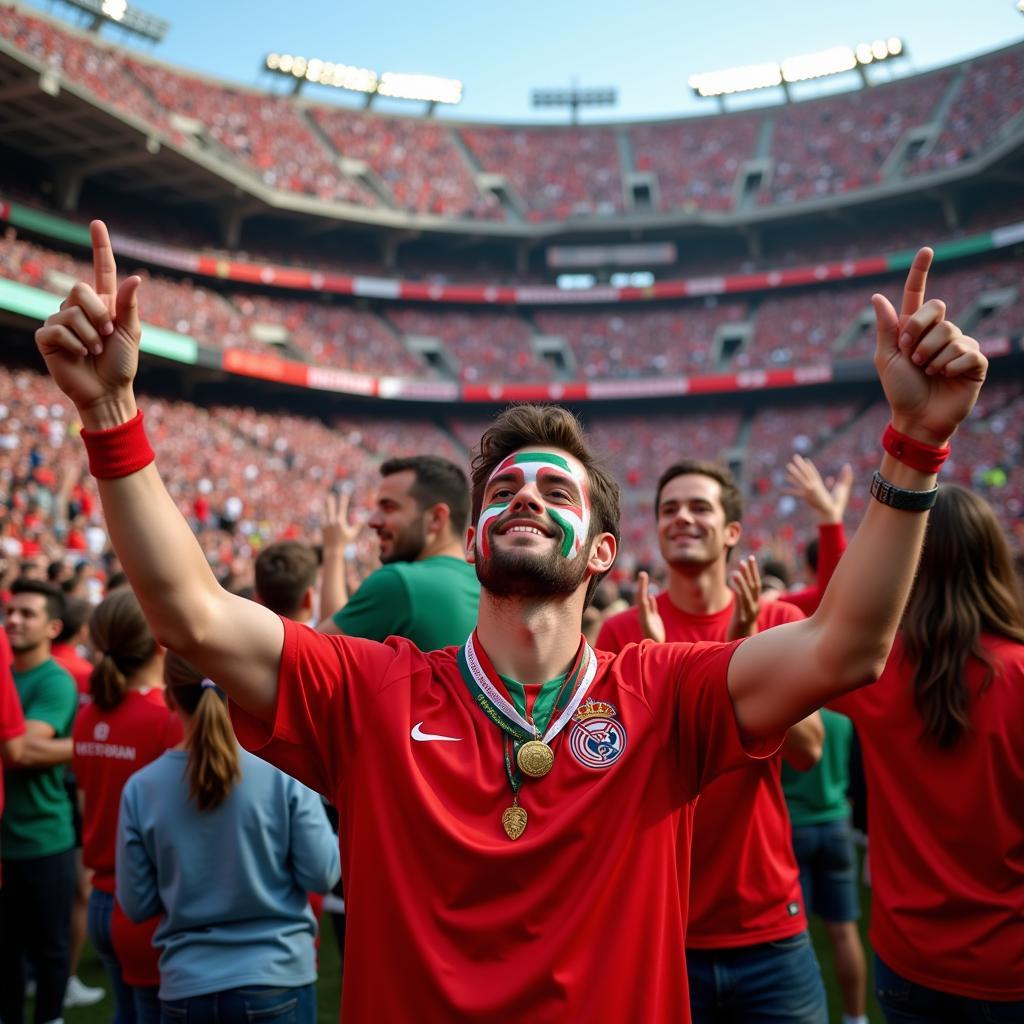 Football Fans Celebrating in Stadium