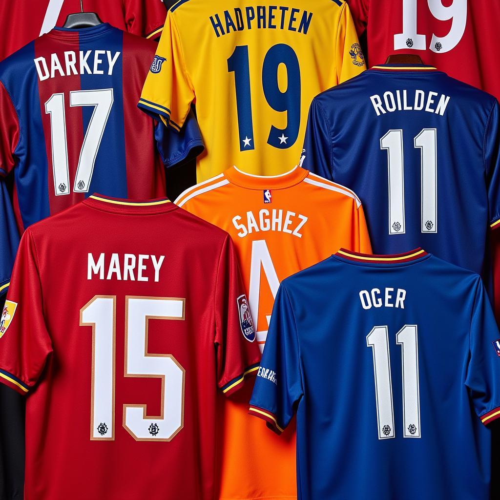 Close-up of Football Jerseys with Numbers