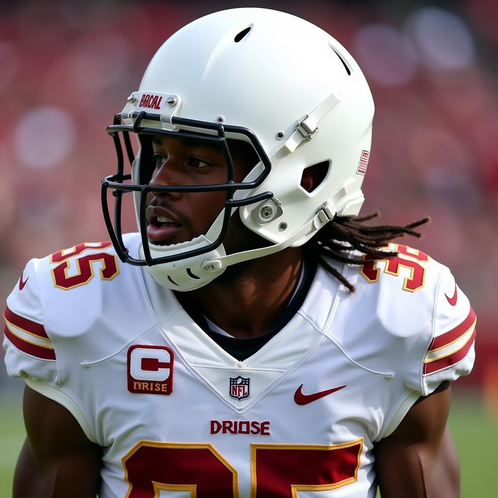 Football Player Wearing a Matte White Helmet in Action