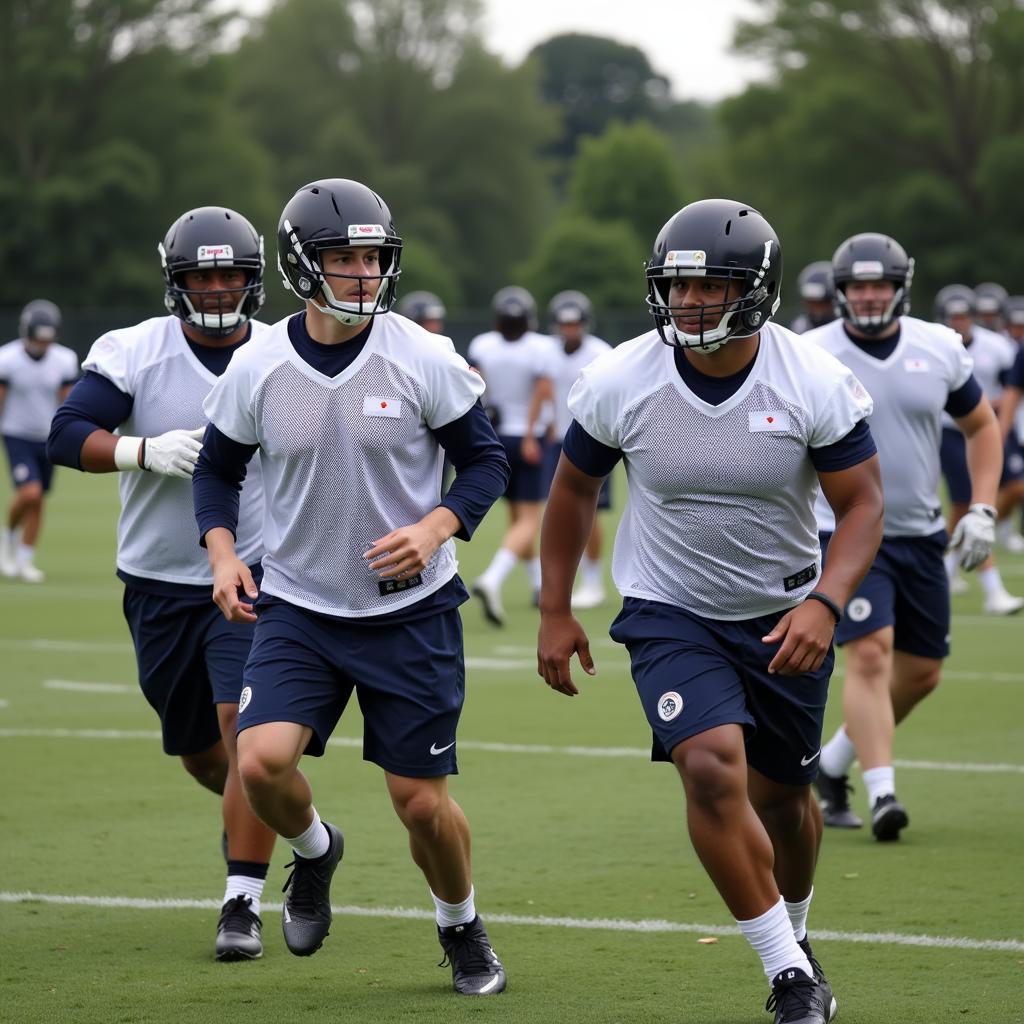 Football players wearing blank mesh jerseys during practice