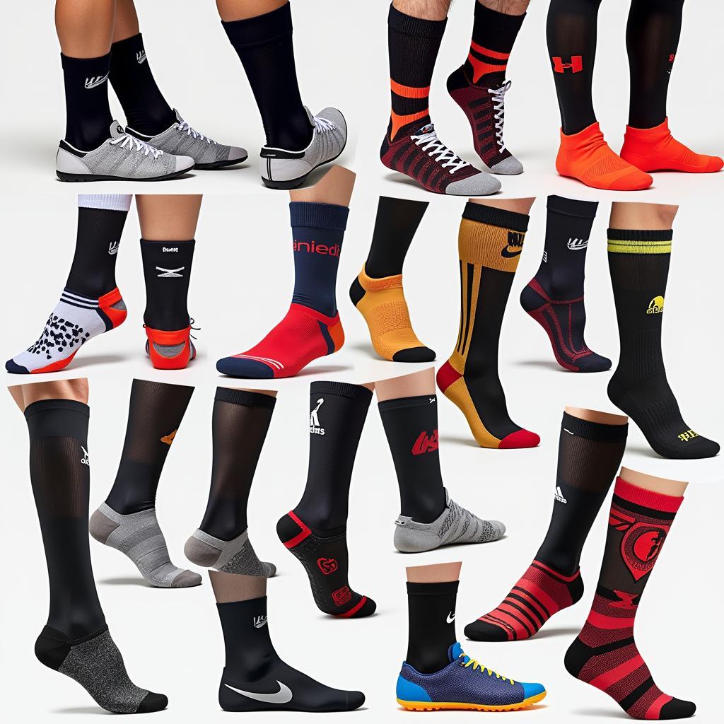 Football players sporting various ankle sock designs