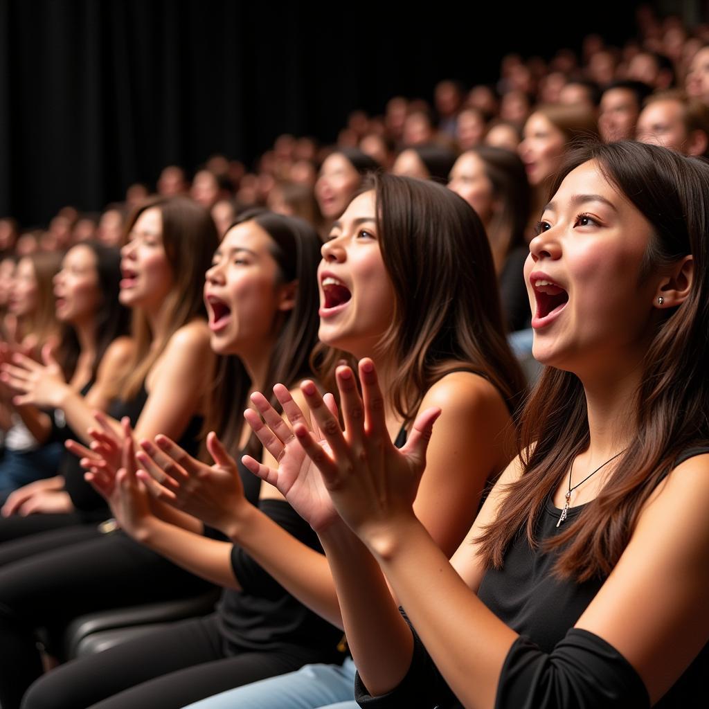 Students performing a synchronized chant