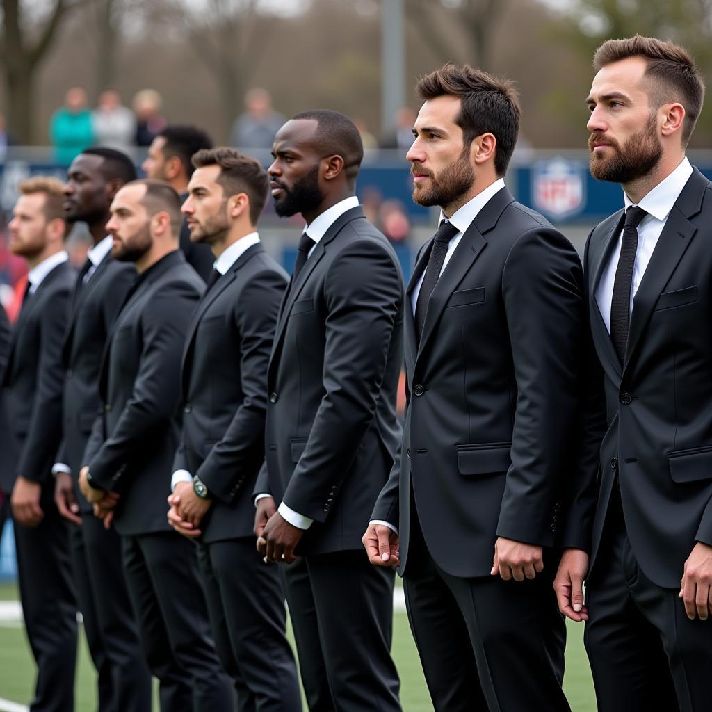 Football team united in stylish butler clothes