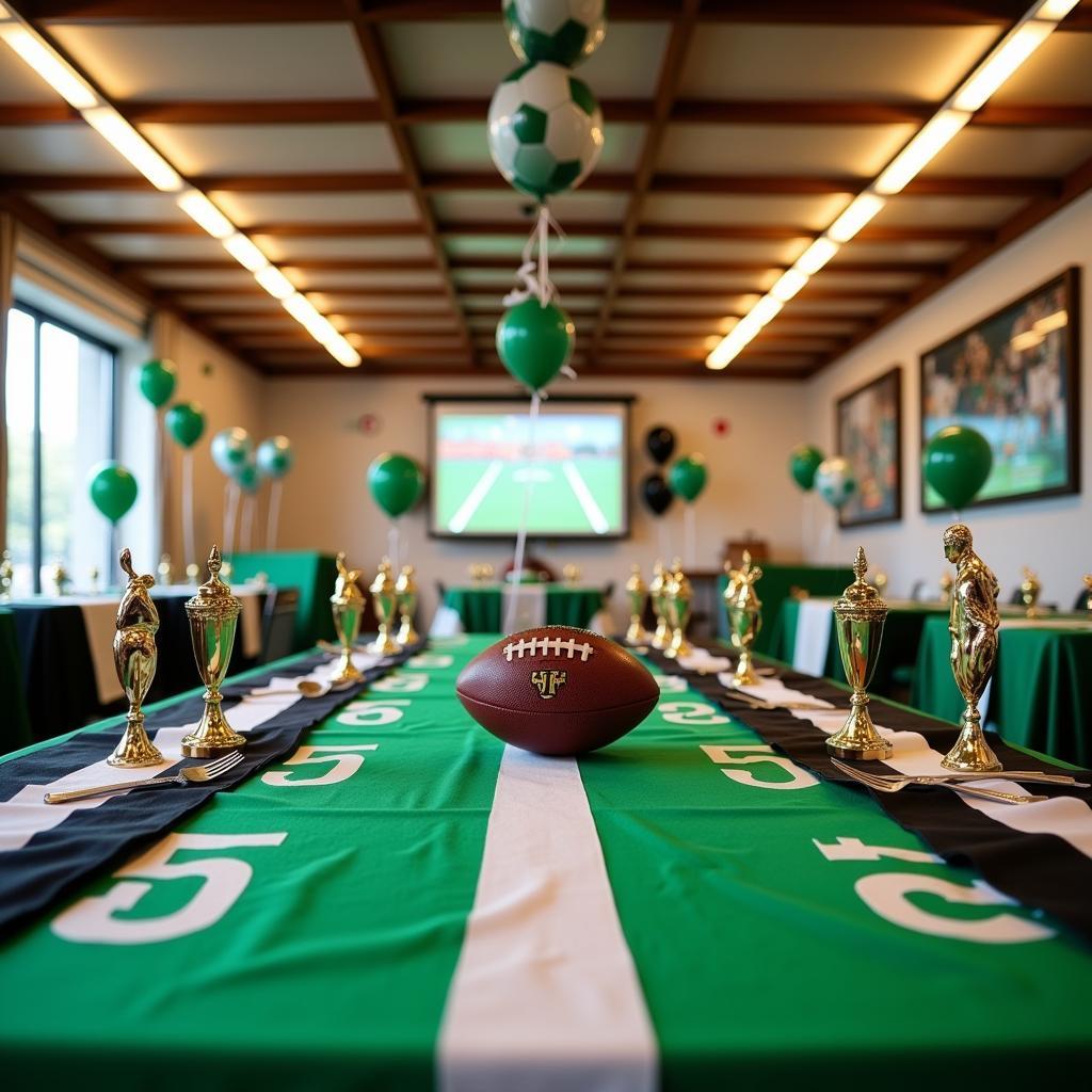 Festive decorations for a football-themed birthday party