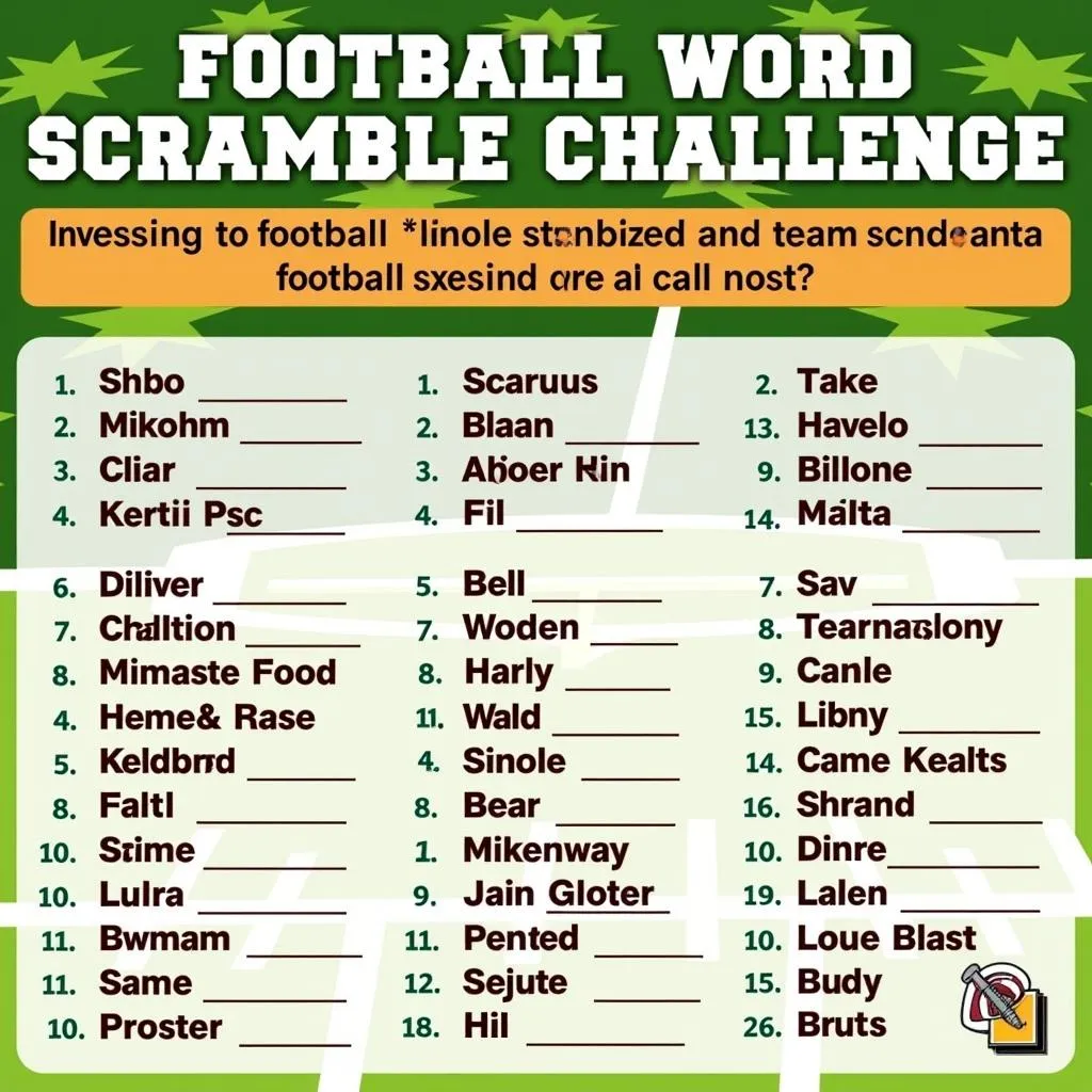 Answers to the football word scramble challenge