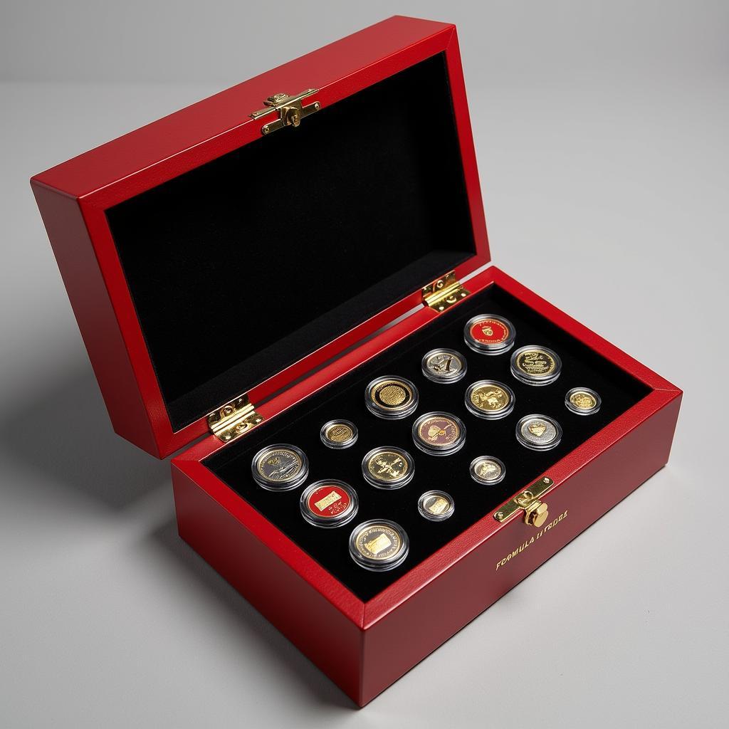 Formula 1 Coin Collection Displayed in a Case