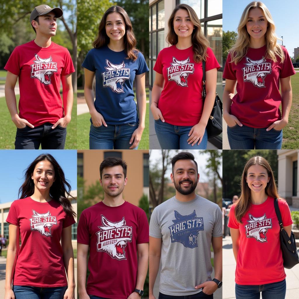 People of all ages and backgrounds wearing Fresno State tee shirts with pride.