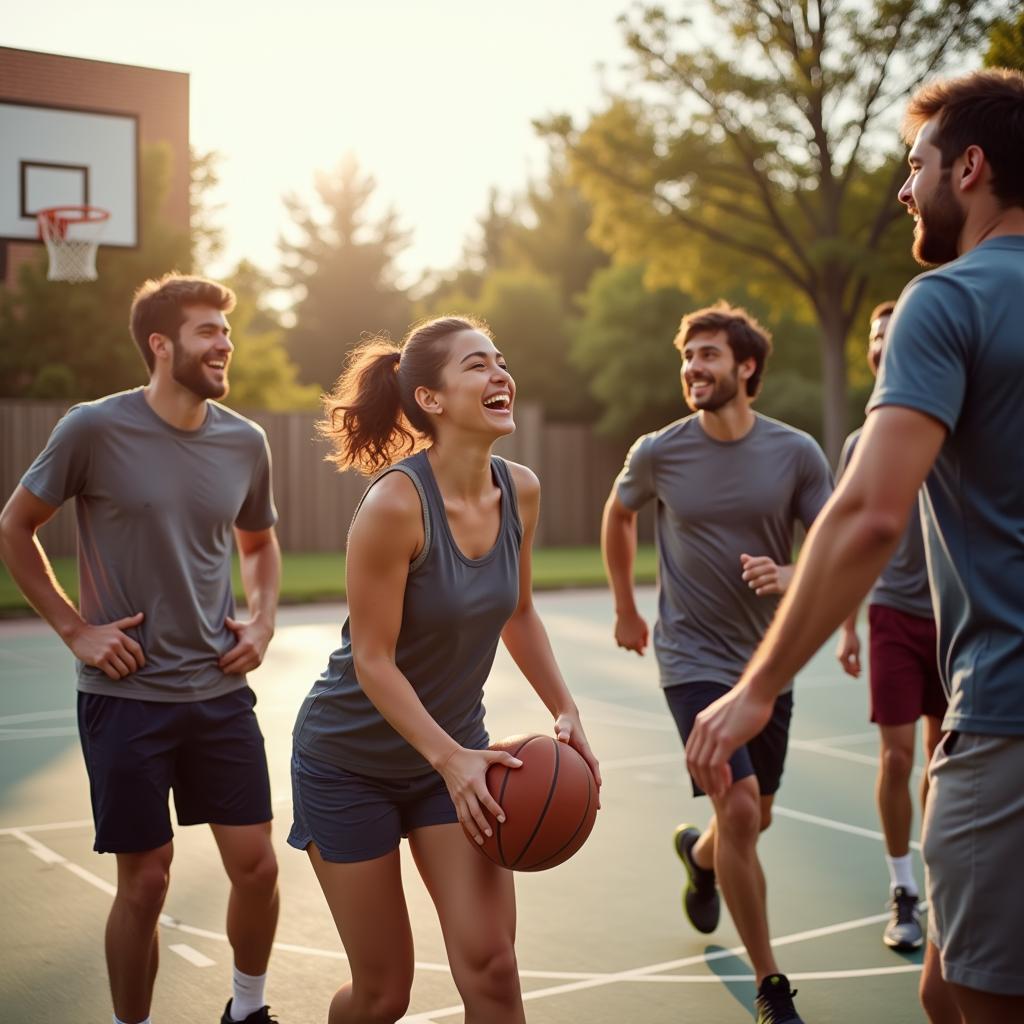 Friends Playing Basketball Together