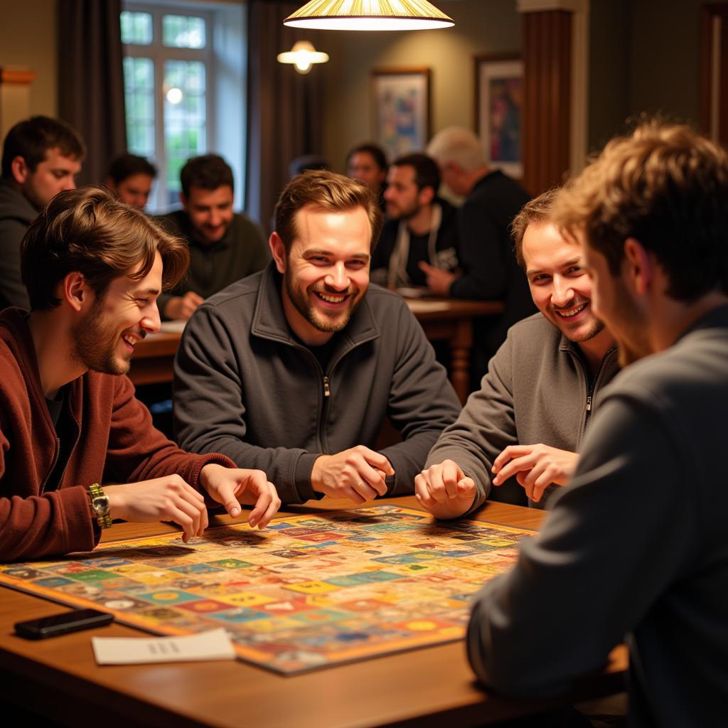 Group of friends enjoying a board game night