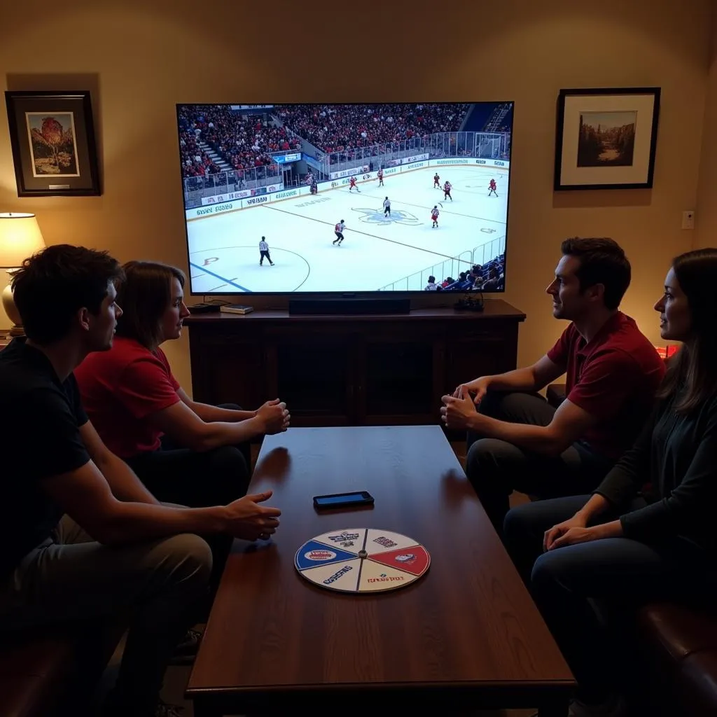 Friends Watching Hockey Using Team Spinner