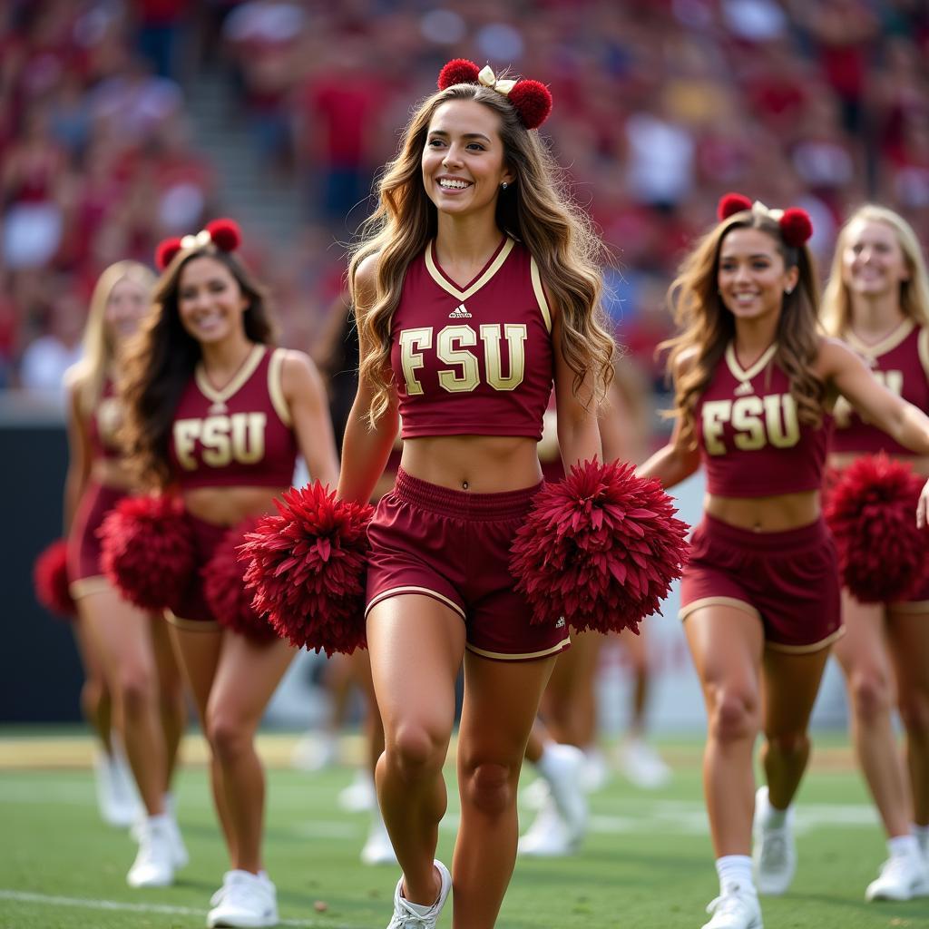 Florida State Cheerleaders in Uniform on the Field