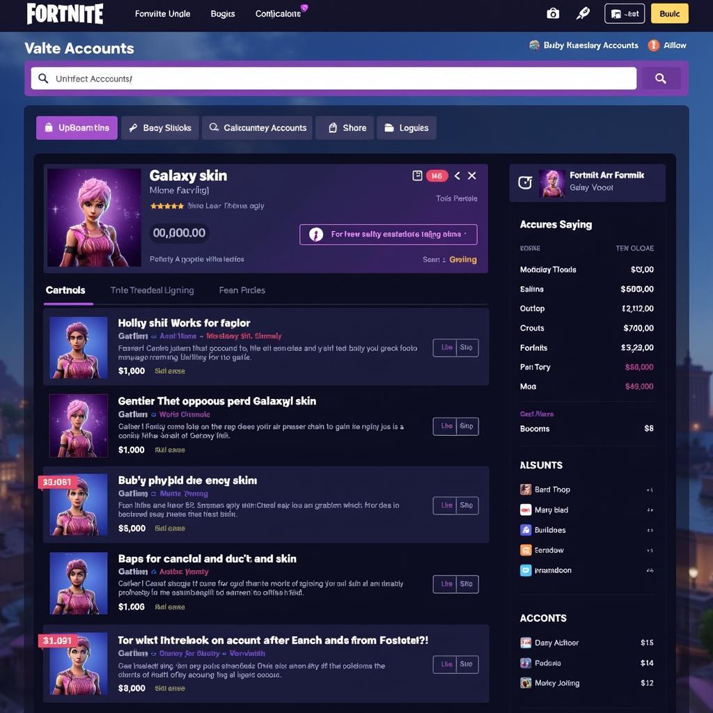 Online marketplace for buying and selling Galaxy skin accounts