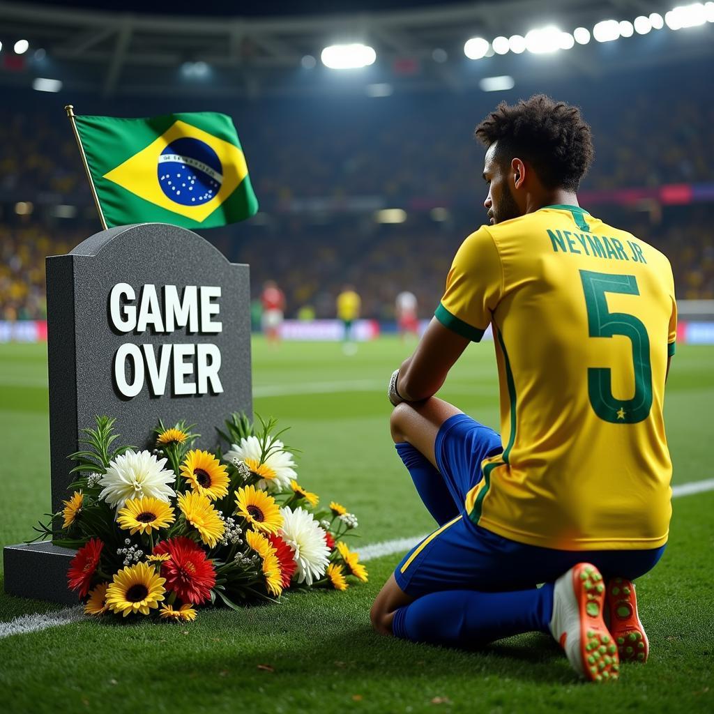 Neymar Jr paying tribute at a game over tombstone