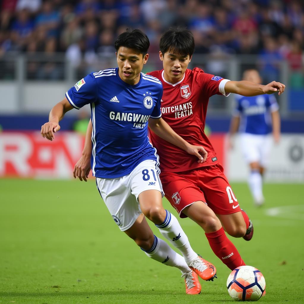 Gangwon FC Defender Executes a Crucial Tackle