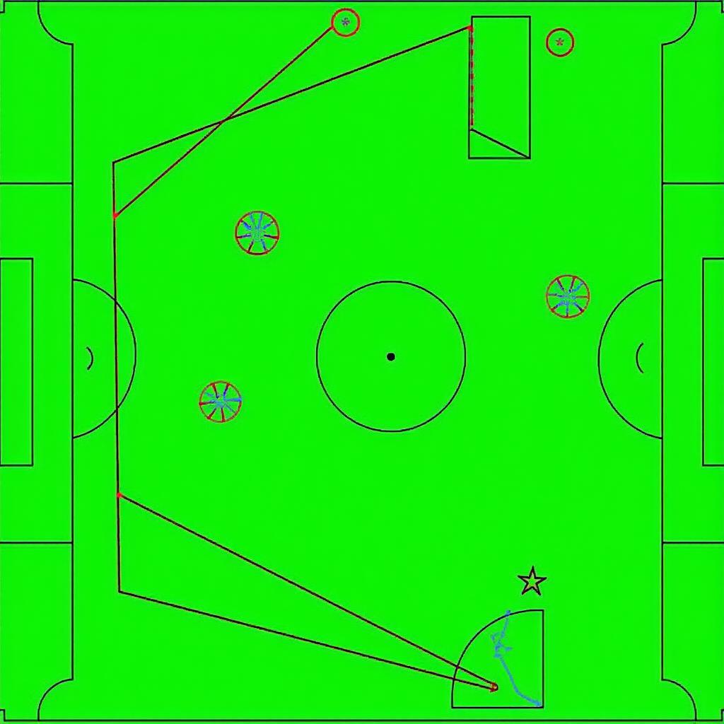 Soccer field with geometric shapes overlaid